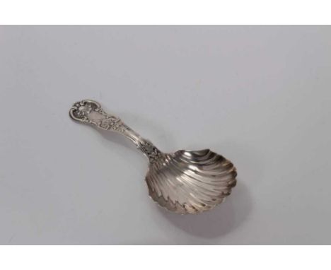 Victorian Scottish large shell bowl caddy spoon with Kings pattern handle, Glasgow1851, makers mark JD, 12 cm