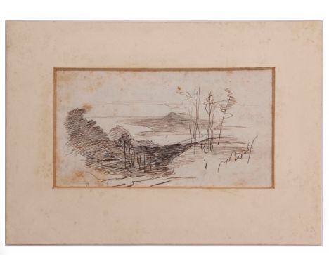 ATTRIBUTED TO EDWARD LEAR (1812-1888) Landscape study pen and ink drawing with pencil annotations 8 x 15cms, mounted but unfr