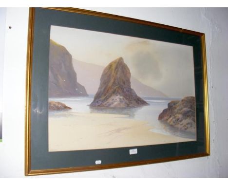 R SHERRIN - a gouache of coastal scene - 50cm x 74cm 
