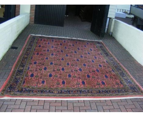 Antique Middle Eastern carpet with geometric border - 13.2ft x 9.8ft 