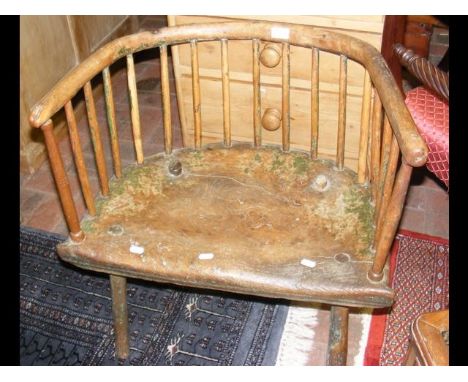 A primitive Welsh stick back chair, showing some green residual paint CONDITION REPORTPlease see further images; losses to ho