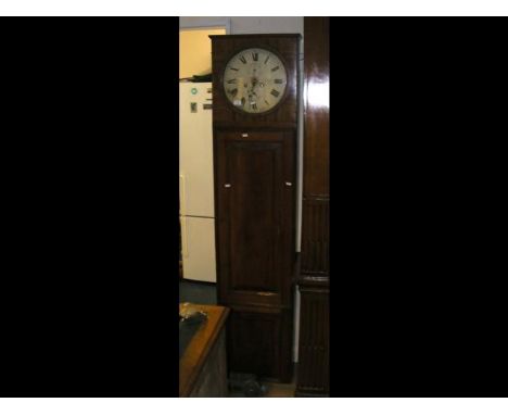 An antique circular regulator style longcase clock in associated case - the painted dial marked Ruffell Falkirk, Clock Maker 