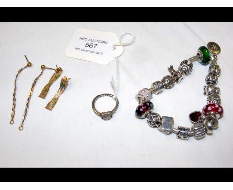 A Pandora dress ring, together with bracelet, etc. 