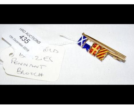 A 9ct gold Benzie's enamel pennant brooch 