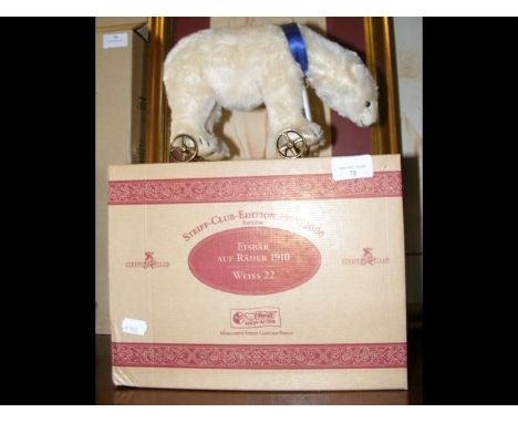 A boxed Steiff Club Edition 1999/2000 Polar Bear on Wheels 1910 - White 22 Replica - with Certificate 