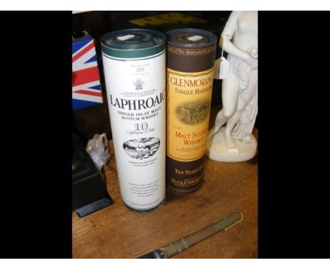 A bottle of 10 Years Old Laphroaig Single Islay Malt Scotch Whisky, together with a Glenmorangie Single Highland Malt Scotch 