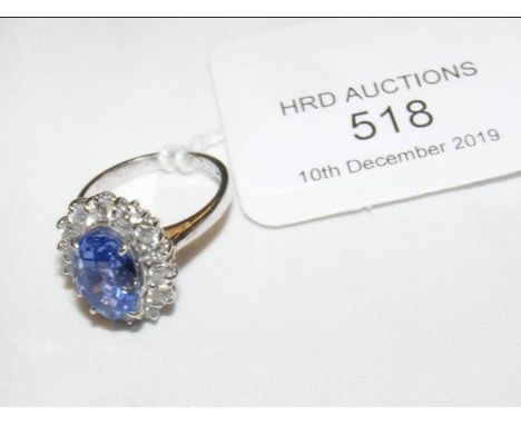 A pale sapphire and diamond ring in 18ct white gold setting CONDITION REPORTRing size L/K, gross weight 5.5gms, sapphire 10x7