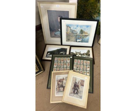 A collection of assorted prints, framed cigarette cards and Gerald Kelly print