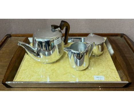 A Newmaid chrome and beech tea service and tray 