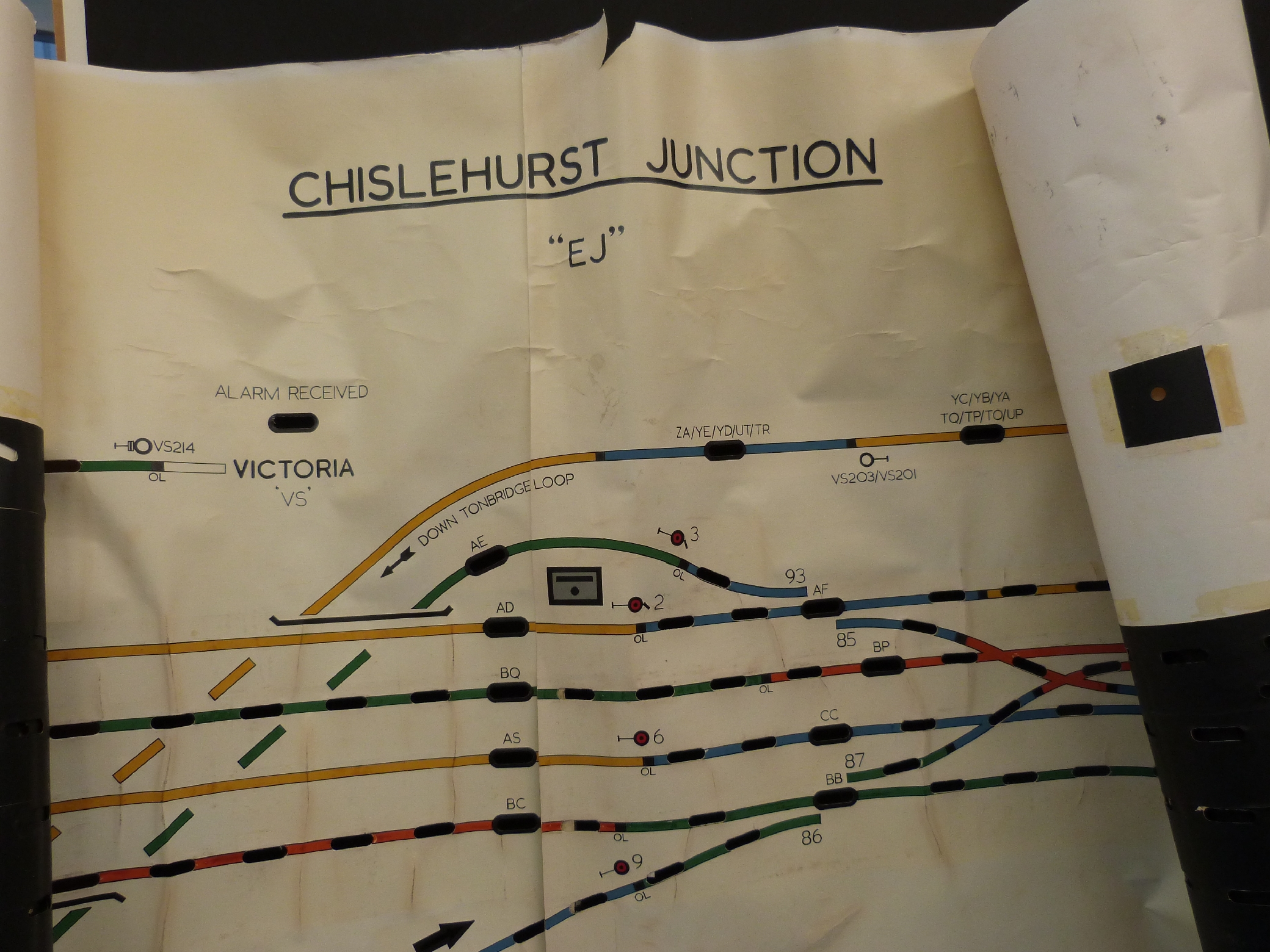 A large signal box diagram for Chislehurst junction with slots for