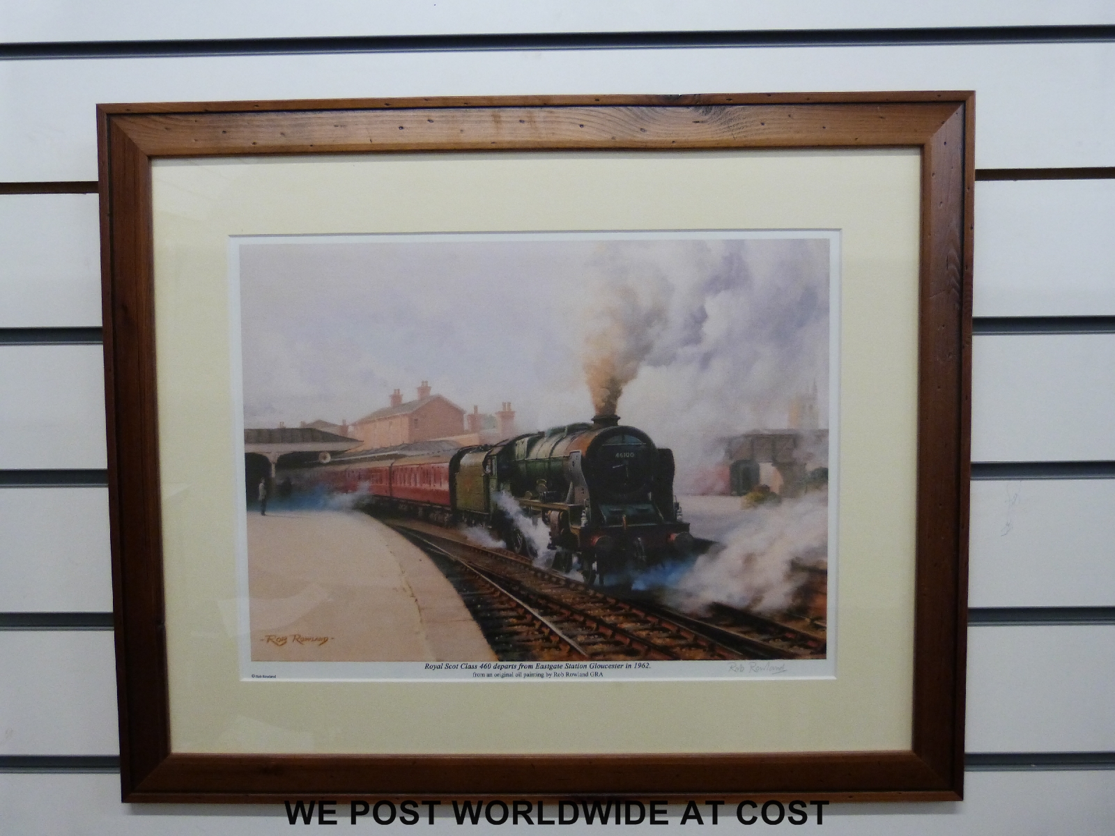 Five Rob Rowland signed Gloucester railway prints (largest four 29 x 40cm)