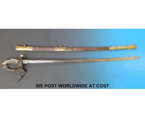 An 1822 pattern British Infantry Officer's sword by Starkey in leather and brass scabbard 