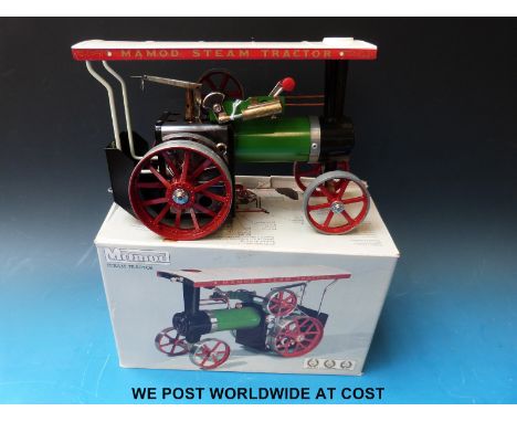 A Mamod T.E.1.A live steam traction engine with box, steering column, fillar funnel and a box of fuel tablets