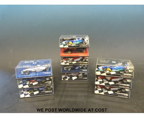 Eleven Minichamps Pauls Auto Art 1:43 scale diecast model Formula 1 cars, all in original display boxes 