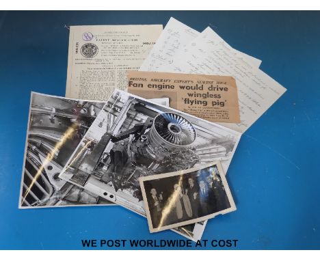 An early 1960's patent specification for a flying car, submitted by Bristol Siddeley engines together with a newspaper cuttin