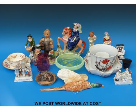 A collection of ceramics including a Beswick pheasant wall plaque, Royal Worcester 'Young Farmer', Fairings, Prattware pot li