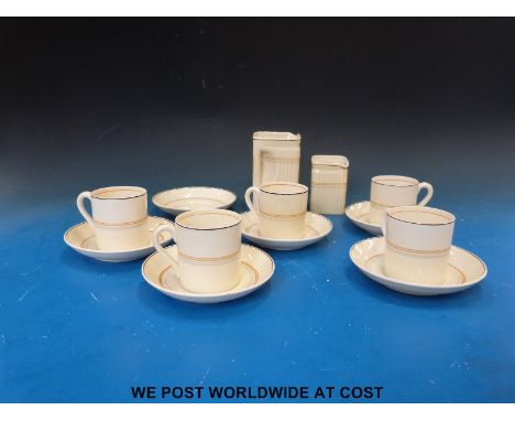 A Cunard White Star Copelands Cube part tea set, comprising two jugs, six saucers and five cups 