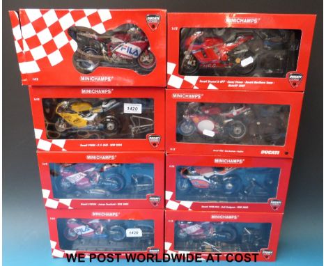 Eight Minichamps 1:12 scale diecast model Ducati course superbikes all in original boxes