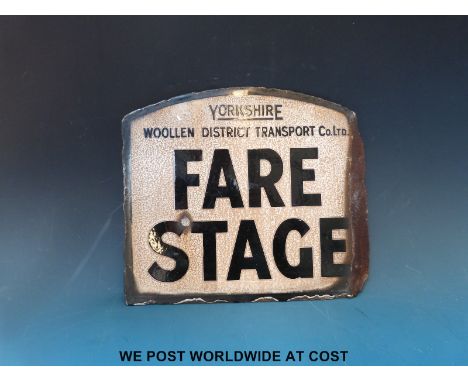 A Yorkshire Woollen District Transport Co Ltd fare stage double sided enamel sign (width 30cm)