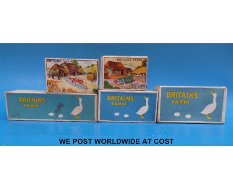 Five Britains Farm diecast model vehicles and accessories, Horse Roller with Man 9F, Two Wheel Tipping Trailer with Rubber Ty