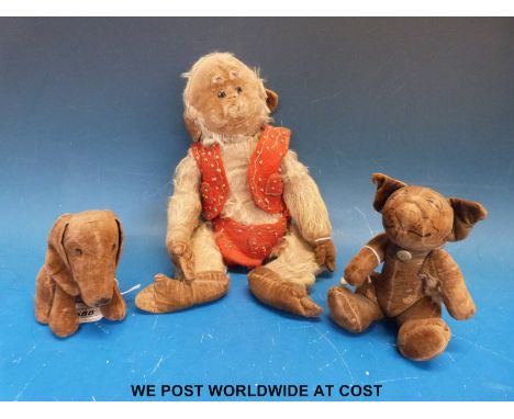 Two Steiff animals and a mohair monkey. 