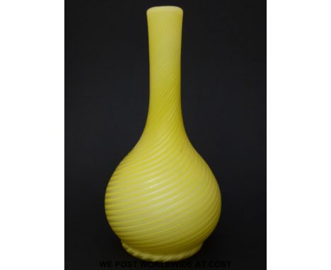 Stevens & Williams Verre de Soire glass vase of globe and shaft form with spiralling air trap lines between lemon yellow casi