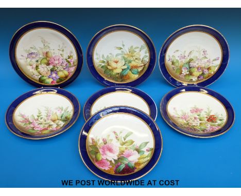 A collection of Royal Worcester dessert plates hand decorated with botanical theme (diameter 23.5cm)