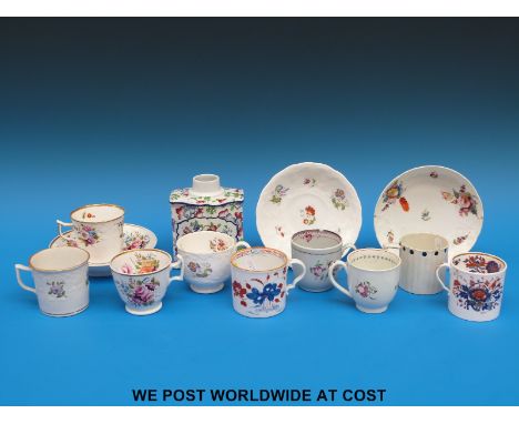 An interesting collection of 18th / 19thC coffee cans, saucers, cups and a late Spode tea canister. Some examples finely deco