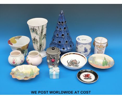 A selection of mixed ceramics to include a 'Dusty Bin' money box, Spode money box, a selection of Radford pottery, two Doulto