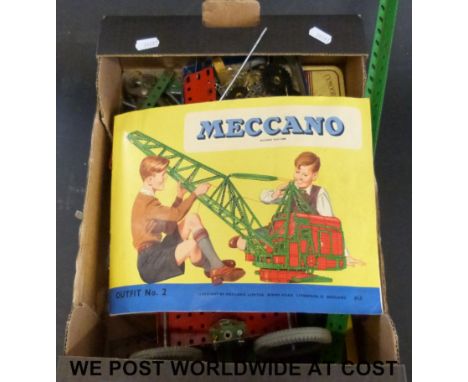 A collection of Meccano to include outfit No.2 box and instruction manual