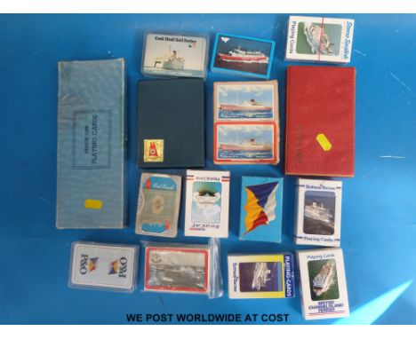 Fifteen sets of shipping line playing cards including Blue Star Line, Union Castle Line, Prince Line, Glen Line and others