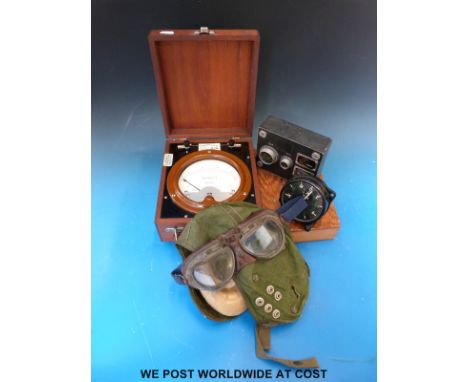 A quantity of aircraft parts etc to include military altitude gauge, pilot's controller 3C469 cased kilowatt meter, recorder 