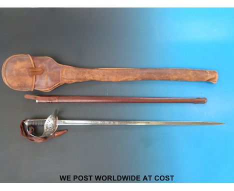 An 1897 pattern George VI Royal Engineers sword in leather scabbard and case by R. Groves 