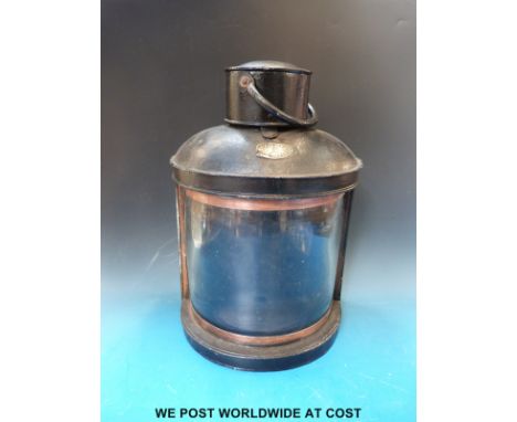 British Railways docking lamp with brass plaque ' C Crozier, Newcastle' (height 49.5cm) 