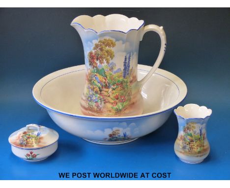 A jug and basin wash stand set in the Alton pattern 