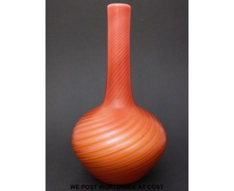 Stevens & Williams Verre de Soire glass vase of globe and shaft form with spiralling air trap lines between burnt orange casi