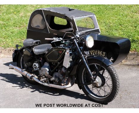 Scott 'Flying Squirrel' 1947 596cc motorcycle combination with adult/child sidecar outfit. Old and new registration document 
