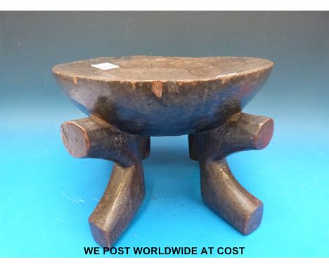 An African hardwood stool originally given to Commissioner R A McRae of Nyasaland (19cm tall) 