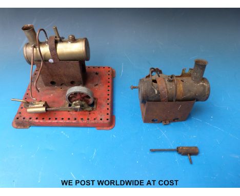 A Mamod S.E.2 live steam stationary steam engine for restoration together with another example