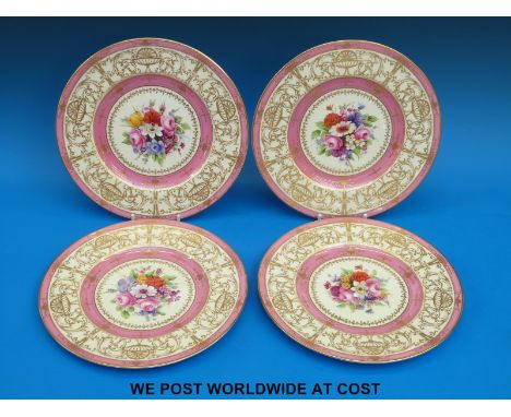 A set of four Royal Worcester hand painted cabinet plates with floral decoration, signed H H Price (23cm diameter)