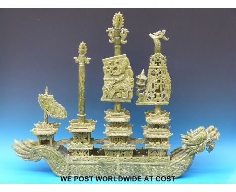 A Chinese jade model sailing ship