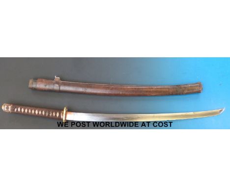 A Japanese WWII Katana or Samurai sword with shagreen and bound hilt (Scabbard 73.5cm, Blade 66.5cm)
