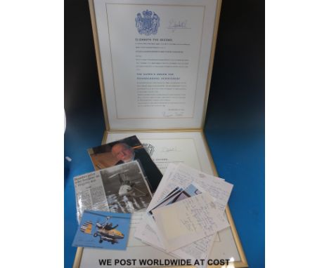 A quantity of ephemera including signed letters from R G Seys relating to his transatlantic towed glider flight, signed photo