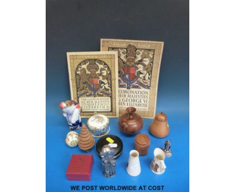A small collection of ceramics etc to include a Sargadelos figure of St Nicholas, a Wedgwood lidded pot entitled Blue Elephan