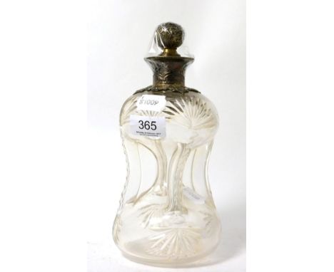 A late Victorian Scottish pinch-waisted glass decanter with stopper and ornate silver mounts, Glasgow 1894