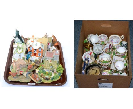 Minton china tea service, a collection of collectable cottages and birds, silver dish and a collection of silver plate