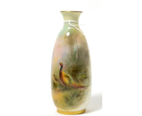 A Royal Worcester porcelain vase painted with pheasants by James Stinton (restored)