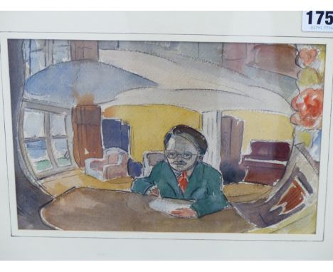 WILLIAM WALKER TELFER, SCOTTISH 1907-1993. AN INTROSPECTIVE SELF PORTRAIT SKETCH, SIGNED VERSO. GRAPHITE AND WASH, 15 X 21.5 