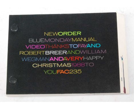 A New Order Blue Monday Manual flipbook (1988), the front cover printed in various colours "New Order Blue Monday Manual Vide