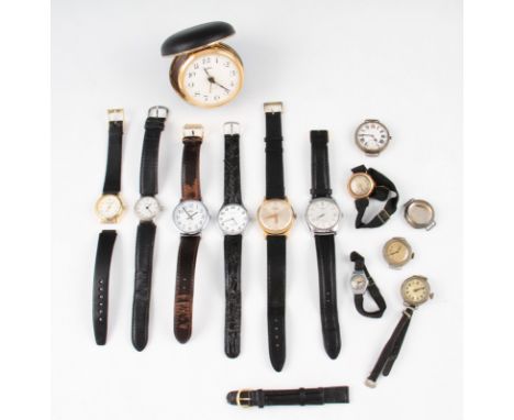 A lot to include a collection of wrist watches, part wrist watches and some without straps, to include the names Timex, Volga
